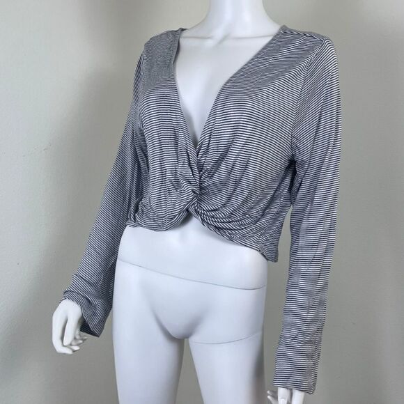 ASOS Women Size 12 Black White Striped Cropped Long Sleeve Pullover NEW Top - Picture 8 of 15